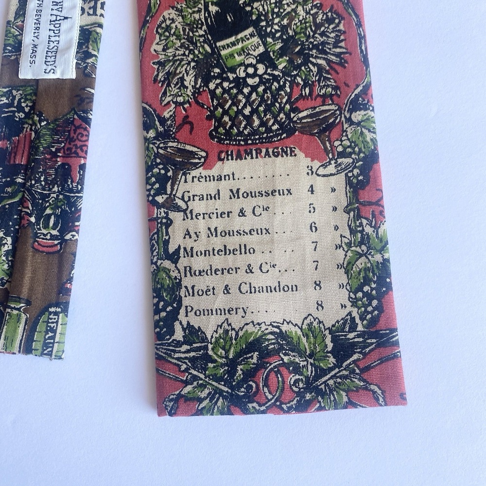 Vtg Rooster Square End Tie Carte des Vins French Wine List Hand Printed Cotton - Picture 4 of 6